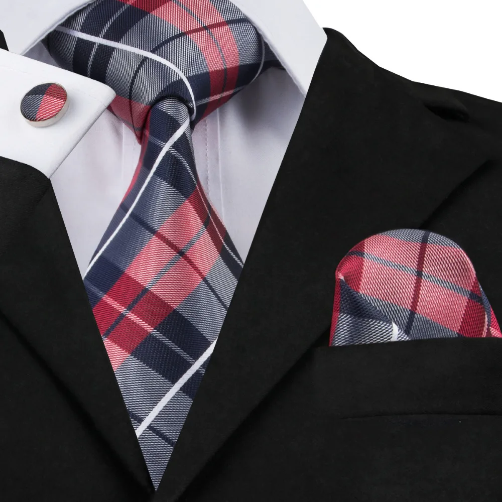 

2016 New Classic Plaid College Style Silk Tie For College Ceremony PartyTie Hanky Cufflinks Set C-342