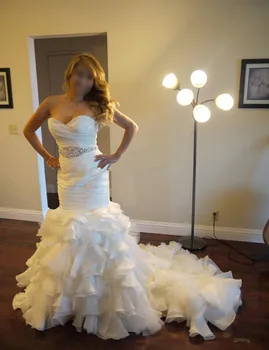 

Vestido De Noiva Fashon Beaded Sweetheart Wedding Party Dresses Sexy Strapless Ruffle Design Prom Gown