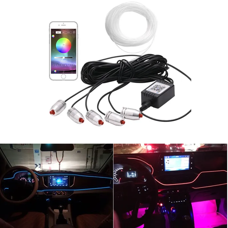 New 6M Sound Active RGB LED Car font b Interior b font Light Multicolor EL Neon