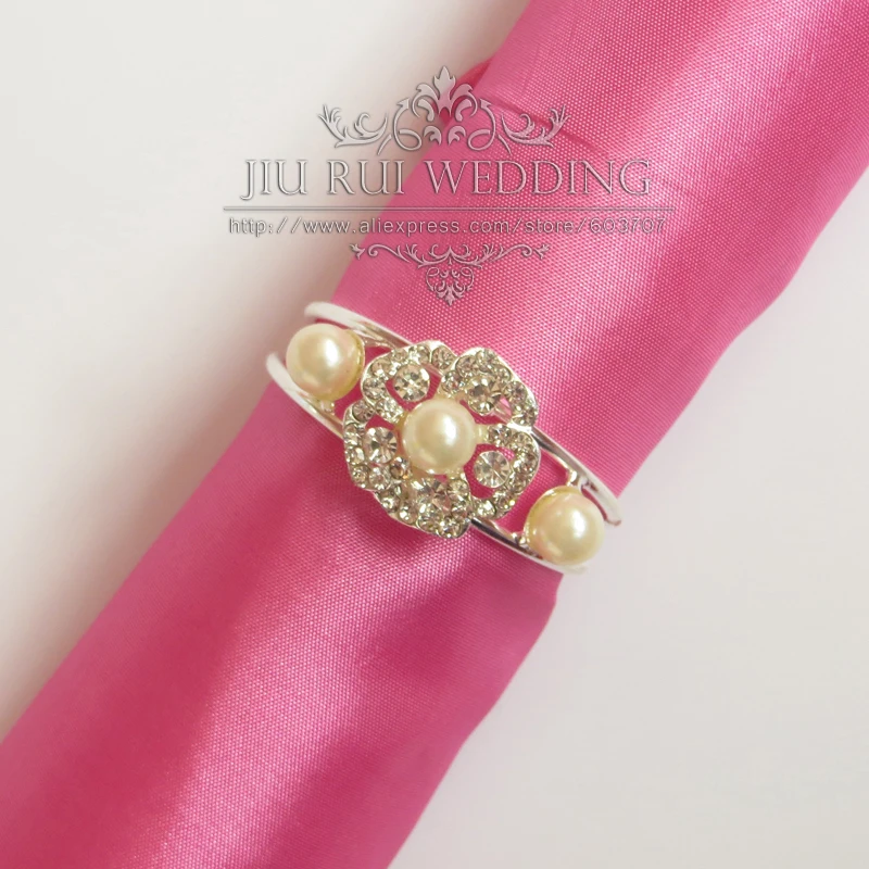 100pcs Free Shipping Wholesale Pearl Napkin Ring Diamond Flower Fashion
