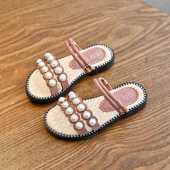 

AFDSWG summer shoes kids Pink flat bottom girls leather sandals black kids flip flops for girls beach sandals kids, kids leather