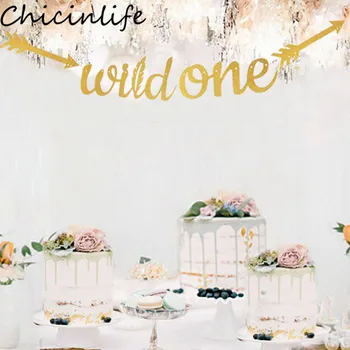 

Chicinlife 1Set Gold Glitter Wild One Banner Happy Birthday Party Baby Shower First Birthday Sign Boy Girl Decorations Supplies
