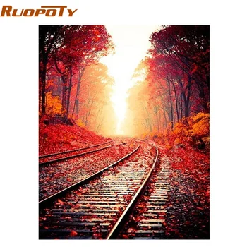

RUOPOTY Frame Railway DIY Painting By Numbers Modern Home Decor Wall Art Picture Handpainted Oil Painting For Home Decor 40x50cm