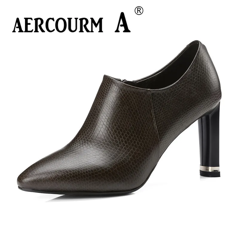 

Aercourm A 2018 Women Pumps Cowhide Shoes Women High Heel 8.5 CM Genuine Leather Pumps Shoes Pointed Zip Leather Shoes MLD186-2