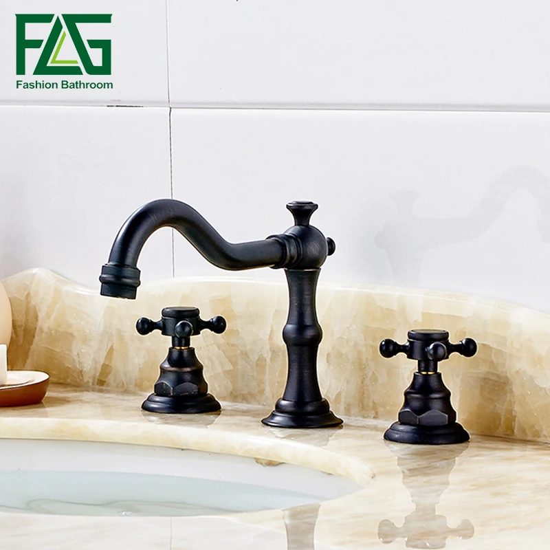 

Deck Mounted Double Handle Black Bathroom Faucet Taps, Oil Rubbed Bronzed Basin Faucets 3 Hole grifos de lavabo