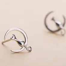925 пробы Серьги-гвоздики с серебряной огранкой кошачий Мун простые ювелирные изделия подарок маленькие серьги в виде животных S-E123