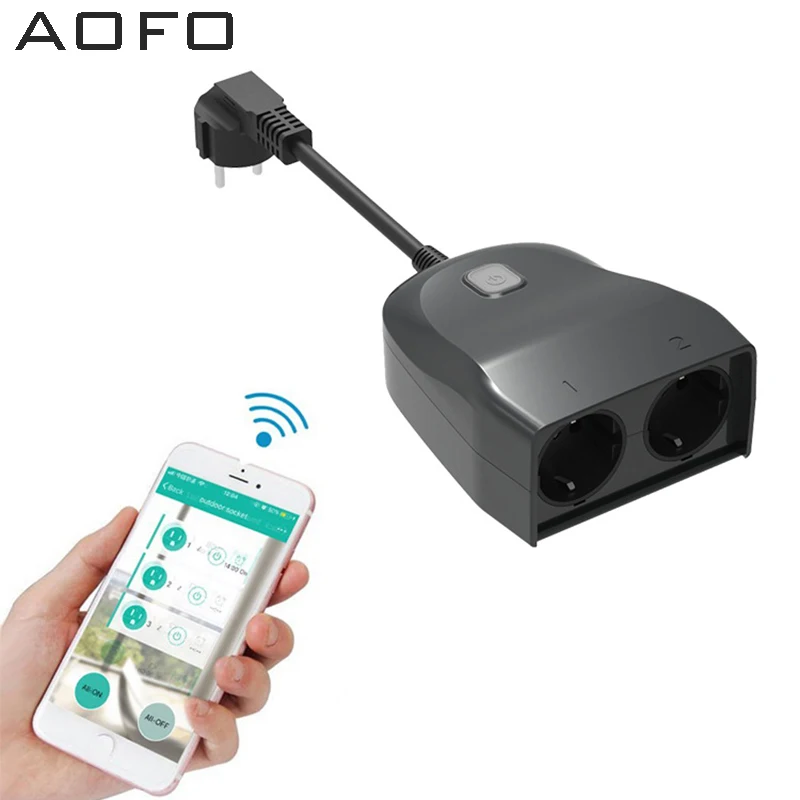 Outdoor Smart Plug, AOFO Outdoor Wi-Fi Outlet, Compatible with Alexa and Google Home,Wireless Remote Control/Timer by Smartphone