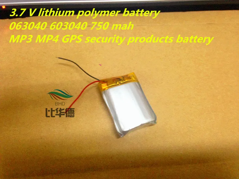 

1pcs 3.7 V lithium polymer battery 063040 603040 750 mah MP3 MP4 GPS security products battery