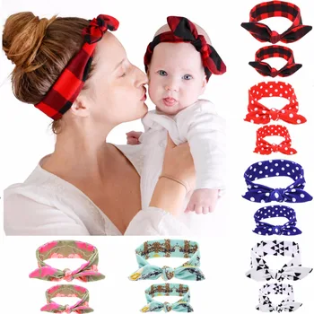 

Puseky 2Pc/Set Mother Baby Turban Mom And Me Matching Headband Mom Daughter Rabbit Ears Headbands Floral Print Hair Accessories