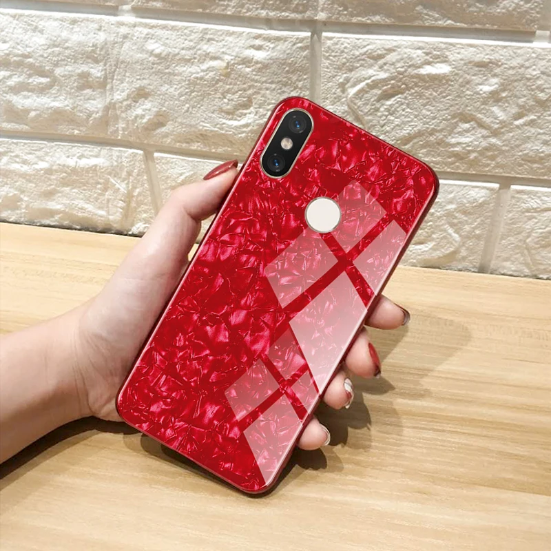 

Bling Glossy Tempered Glass Back Case Cover Anti-Scratch Soft TPU Bumper Frame Protective Shell Coque for Xiaomi Mi 8 Mi 8 SE