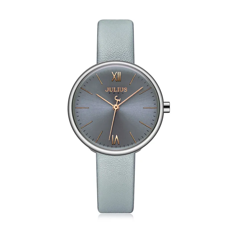 Julius роскошные женские часы из розового золота модные кожаные тонкие женские часы Relogio Feminino повседневные женские кварцевые наручные часы - Цвет: Gray Blue Watch