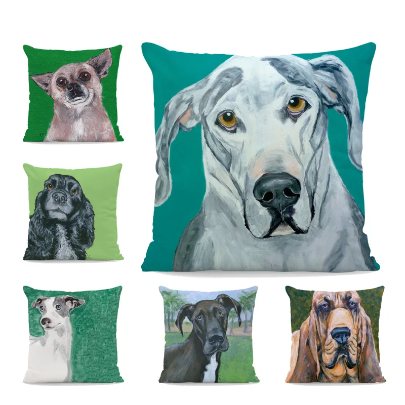 

Cute Dogs Cushion Covers Lowchen Tree Dogo Pillowcases Argentino Rottweiler Great Dane Decor Home Sofa Peach Skin Cover Pillows
