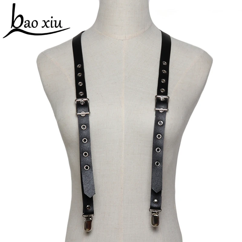 

2018 new men women Suits leather Suspenders cool metal Clip Suspenders Belt Detachable Strap Adjustable Braces accessories