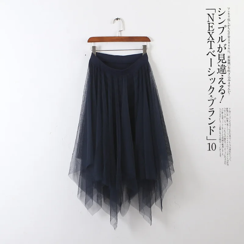 Сетчатая юбка средней длины, нестандартная Модальная женская летняя кружевная юбка средней длины, плиссированная юбка средней длины с высокой талией - Цвет: blue