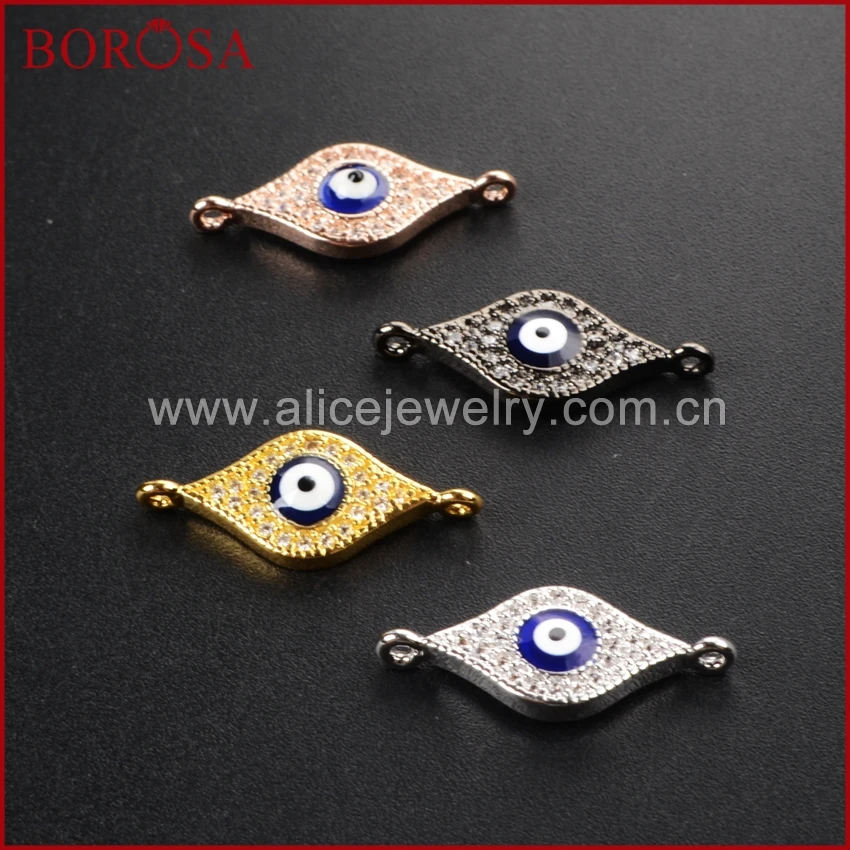

BOROSA Micro Pave Evil Eye Connector Silver Gold Gun Black Color Cubic Zirconia Pave Eye Connector DIY Jewelry WX094