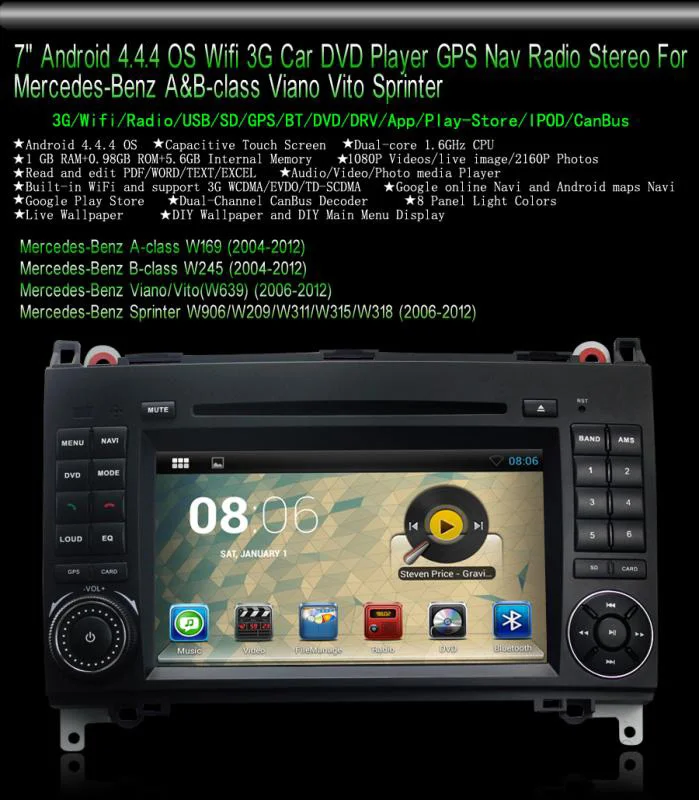Best 7" HD Android 8.1 OS Car DVD Player for Mercedes Benz GPS Nav Radio Stereo Bluetooth TV Wifi 3G Free GPS Card 2017 New Sales 1