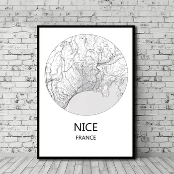 

Black and White City Map Nice Rennes Saint Paul France Poster Nordic Style Canvas Print Home Decor No Frame