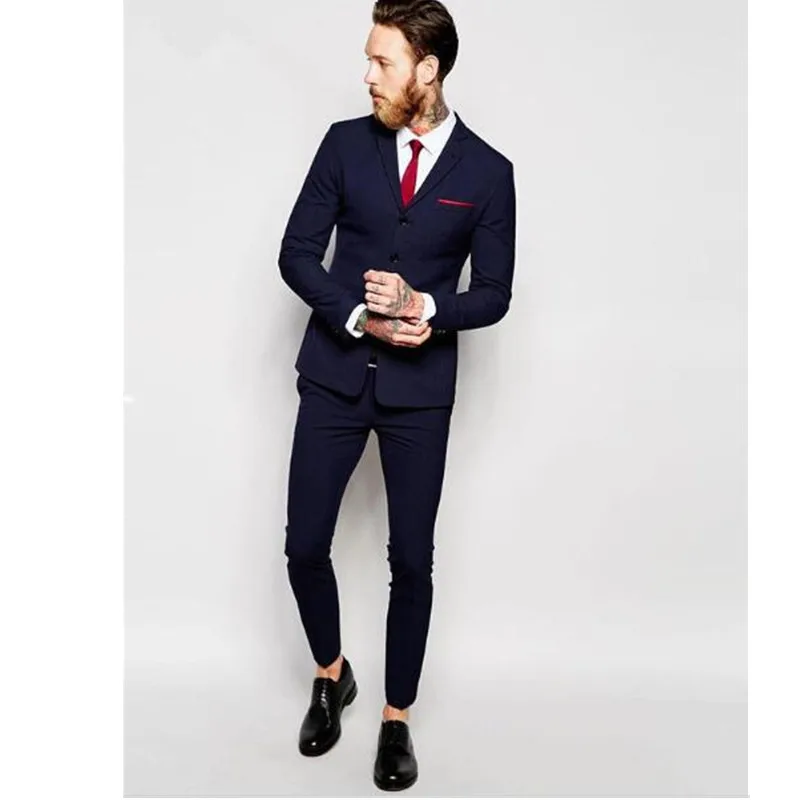 Trajes para hombre color azul marino, esmoquin Formal a la moda, trajes de boda para hombre, traje de fiesta de graduación de 2 piezas (chaqueta + Pantalones + corbata) _ - AliExpress Mobile