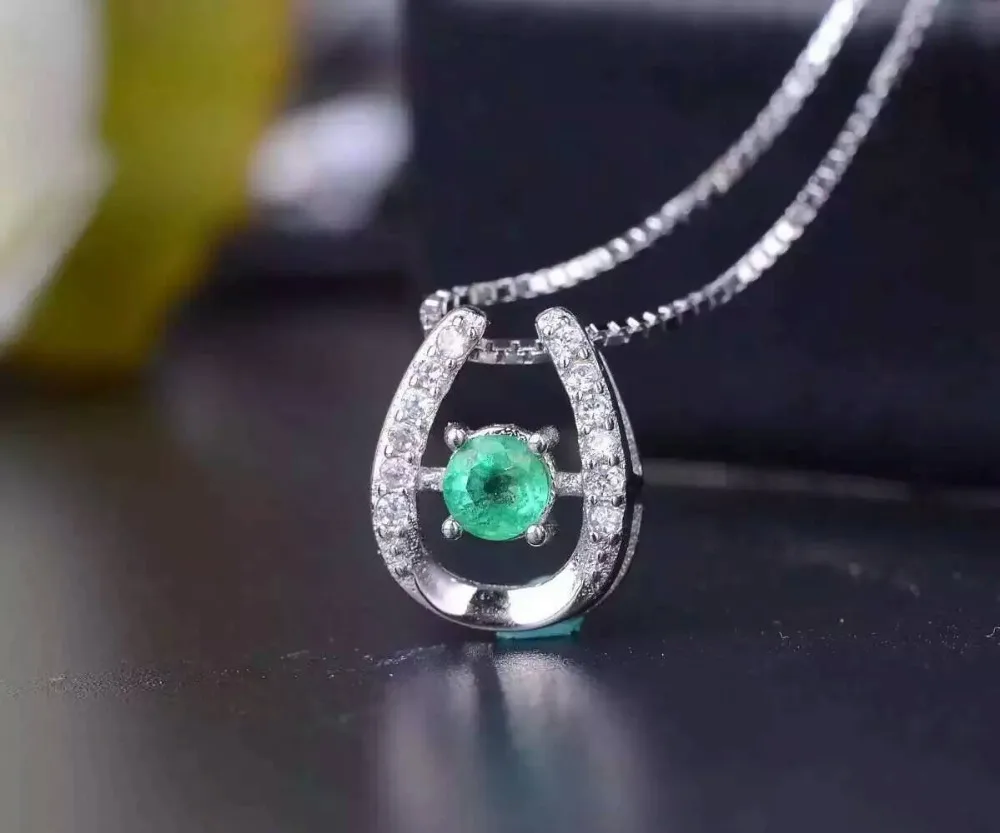 natural green emerald stone pendant S925 silver Natural gemstone Pendant Necklace trendy Elegant Simple compact women