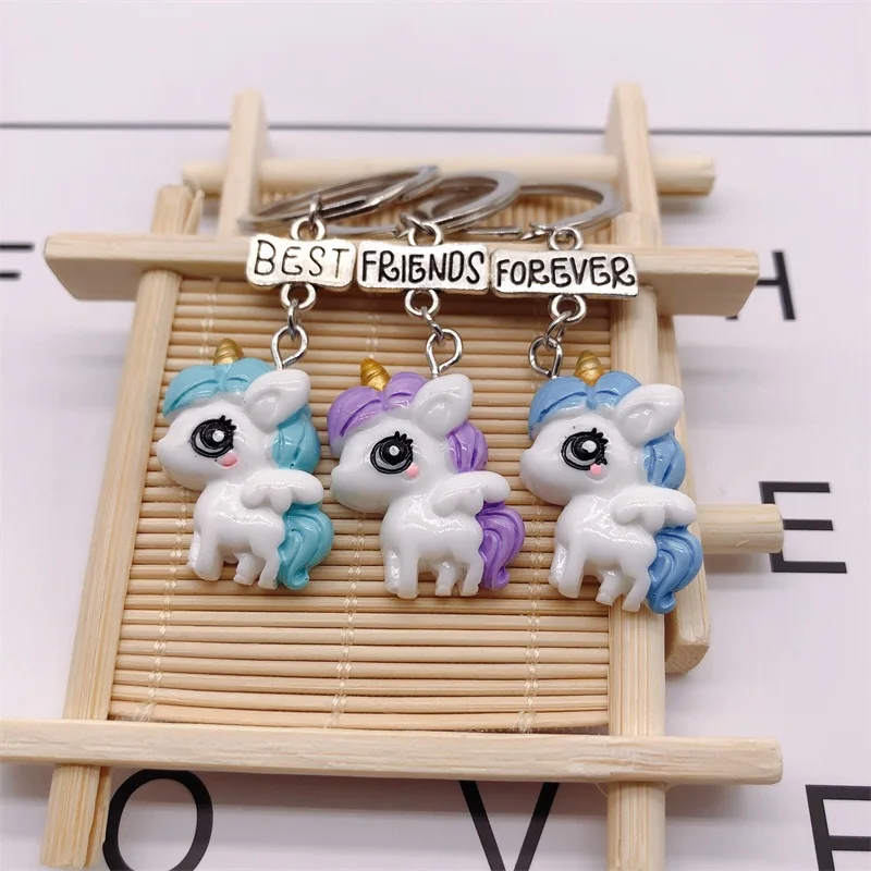 

2019 Cartoon animal key chains fashion 3pcs /set BFF keyrings best friends forever keychains gifts for friend kids trinket