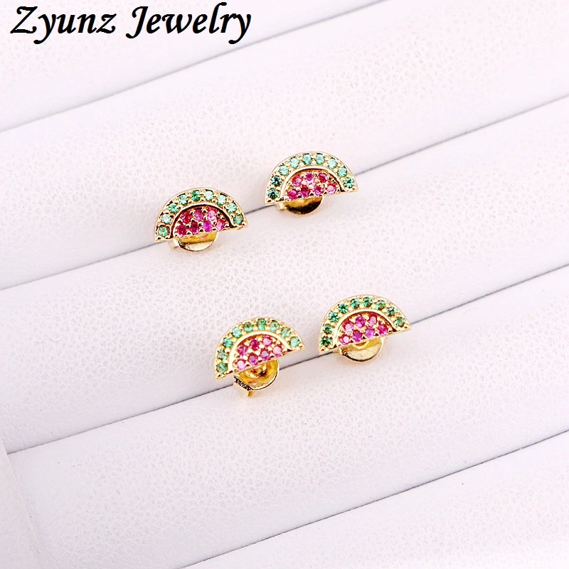 

6 Pairs, Half Watermelon Shape CZ Micro Pave Stud Earrings For Women Colorful Small Cute Jewelry Stud