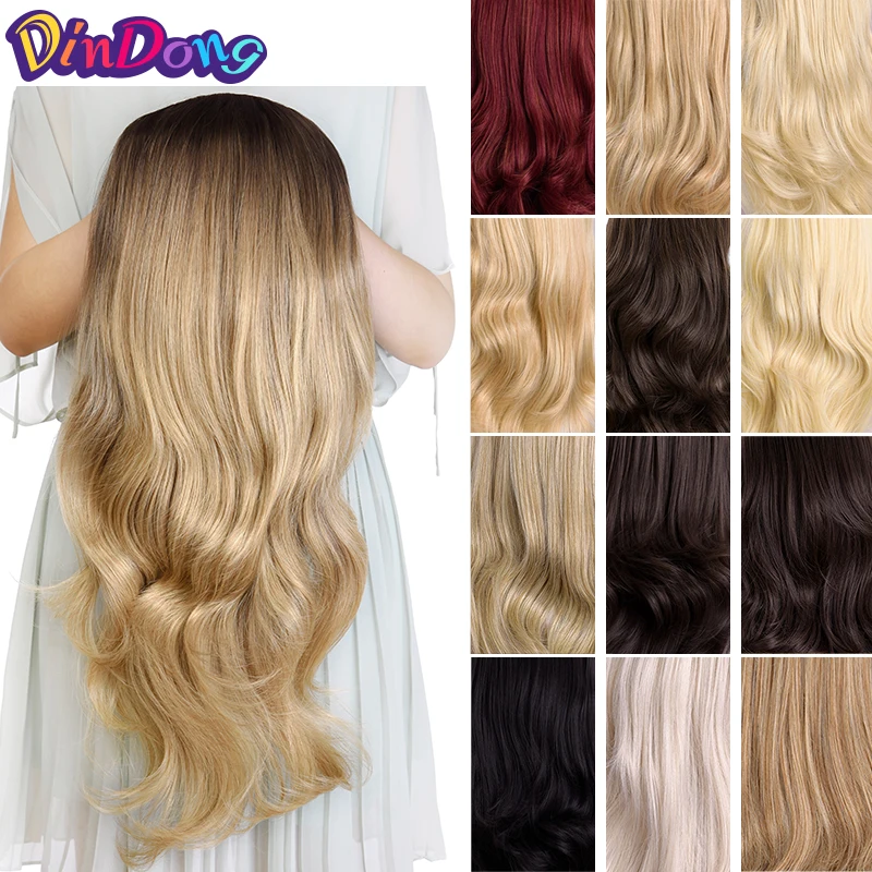 

DinDong 24" Wavy 3/4 Ladies Half Wig Clip in Hair Extensions Hair Synthetic Brown Wigs with Comb on a Mesh Head Cap