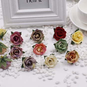 

100pcs/lot small flower head artificial paper flowers heads rose silk DIY wedding background wall home decoration accessories