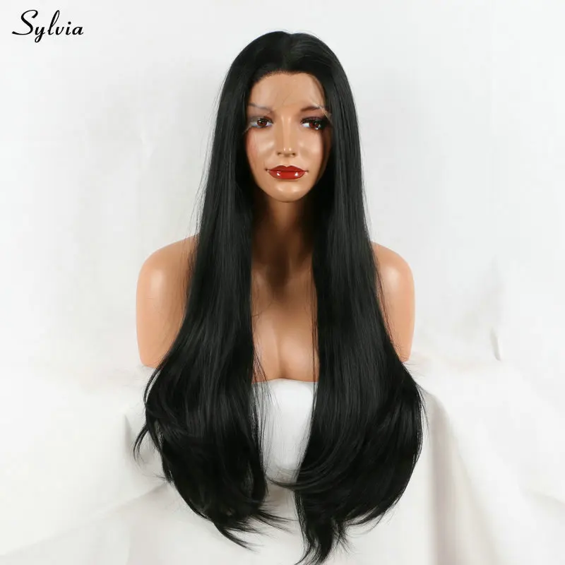 black long silky straight wig (2)