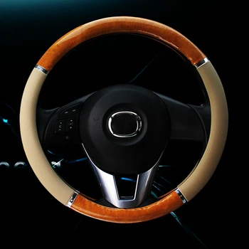

Car Wood Steering Wheel Cover Leather Covers Sets Wooden Styling For BMW Toyota VW Gol Polo CC Hyundai Kia Nissan Honda Accord