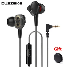 Duszake Stereo Bass Headphone In-Ear 3.5MM Wired Dual driver Earphones Metal HIFI Earpiece with MIC for Xiaomi Samsung Phones