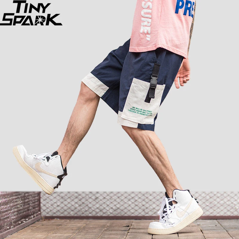 

2019 Harajuku Shorts Color Block Men Hip Hop Cargo Short Streetwear Patchwork Loose Short Pockets Cotton Casual Jogger Sweatpant