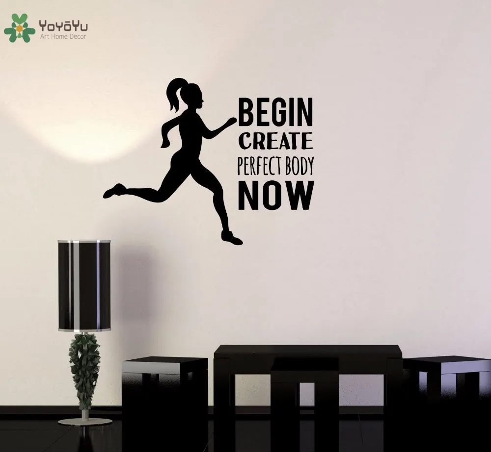 

YOYOYU Vinyl Wall Decal "Begin Create Perfect body Now" Run Movement Motivational Statement Room Stickers FD399