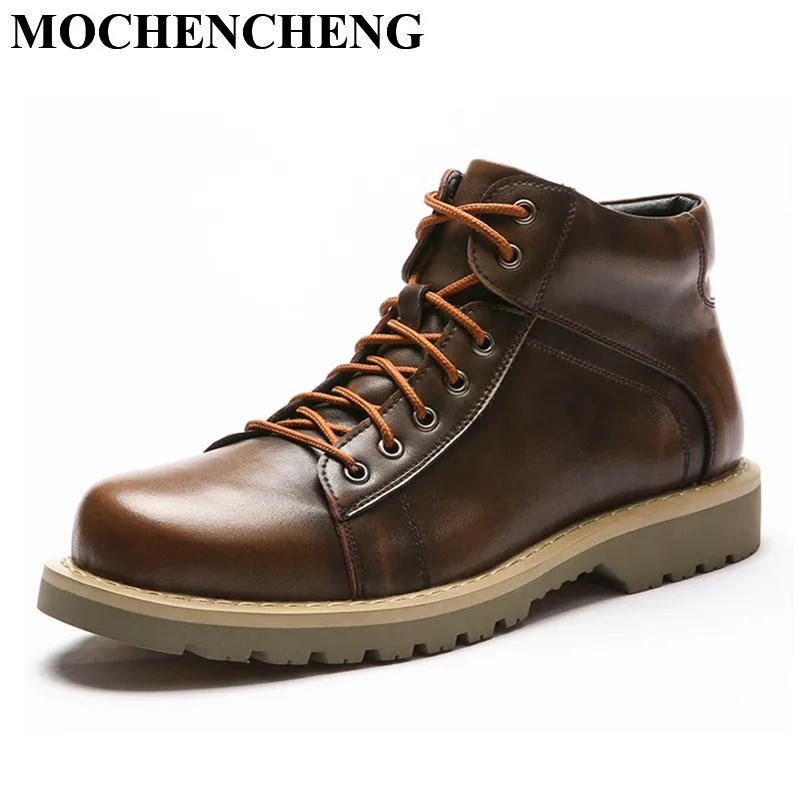 

New Genuine Leather Shoes Men Boots Retro England Style High Top Lace Up Tooling Boot Ankle High Quality Wear Resistant Antiksid