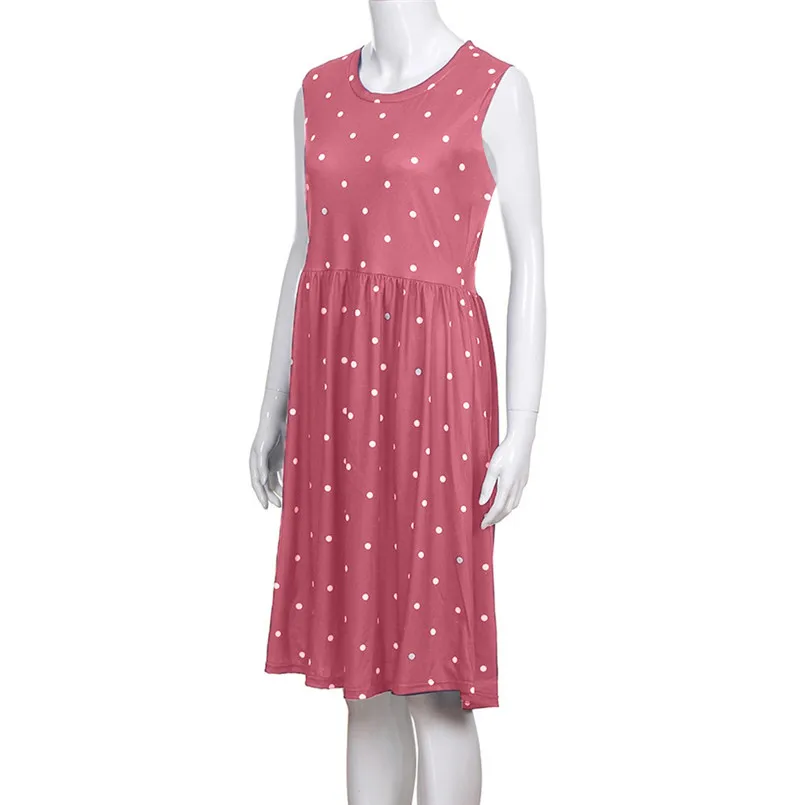  New Women Summer Fashion Pleated Polka Dot Pocket Loose Swing O-Neck Casual Midi Dress Elegant Lady Holiday Daily Dress #4R08 (19)