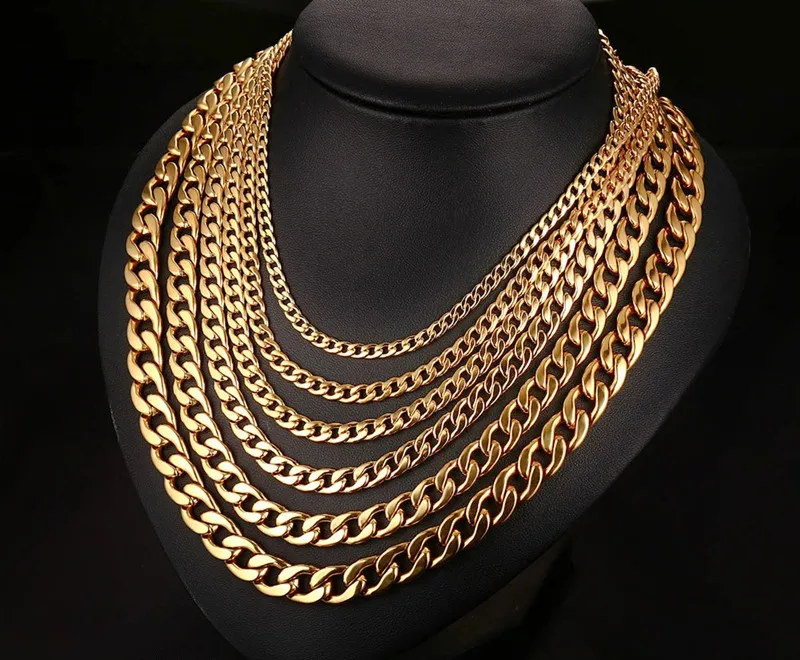 

Long Link Chain Necklace Cool Men Choker Necklace Chunky Gold Color Chain 20" 24"
