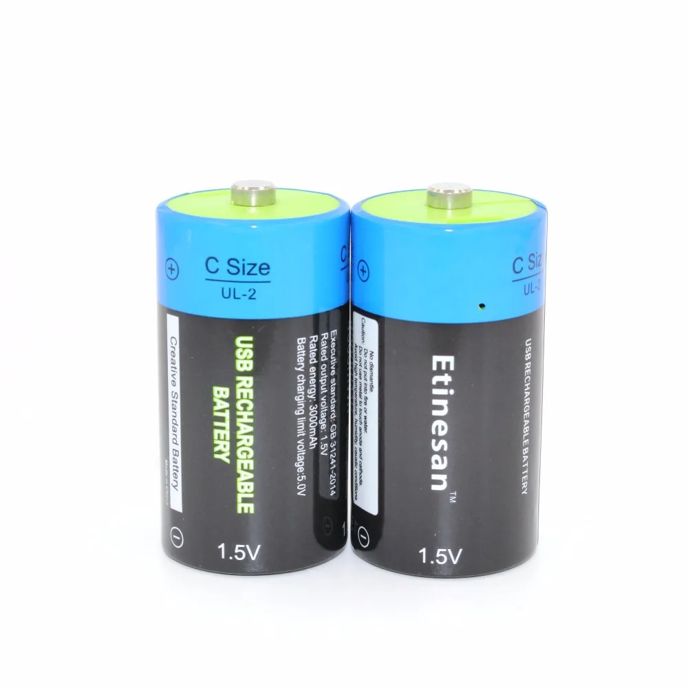 2 шт./лот Etinesan C Размер 1,5 В литиевая LiPo 4500mWh большая емкость C Тип USB аккумуляторная батарея