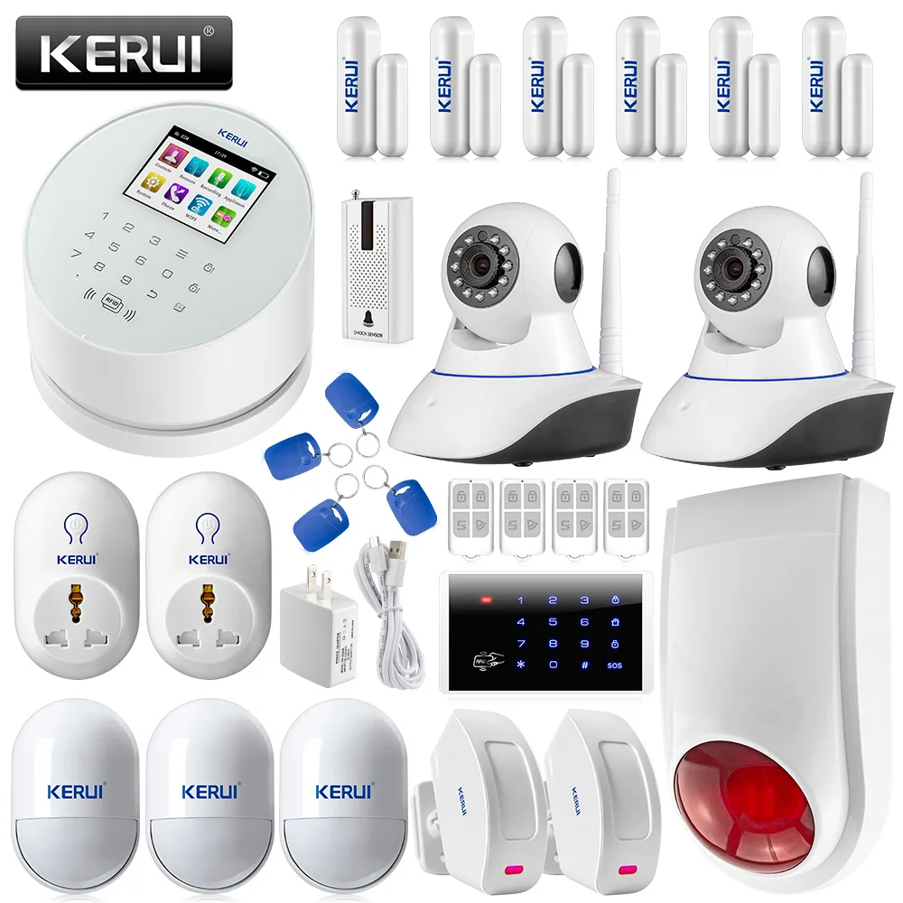 

Intelligent KERUI W2 APP remote control Wifi GSM PSTN line home alarm system linkage WIFI ip camera HD alarm kit for home villa