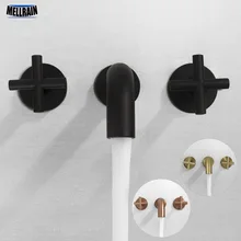 Wall Mounted Double Handles Bathroom Basin Mixer Matt Black & Brushed Gold & Rose & Chrome Solid Brass Bathroom Faucet Mixer Tap free shipping gold clour double handles bathroom bidet faucet sex faucet mixer tap