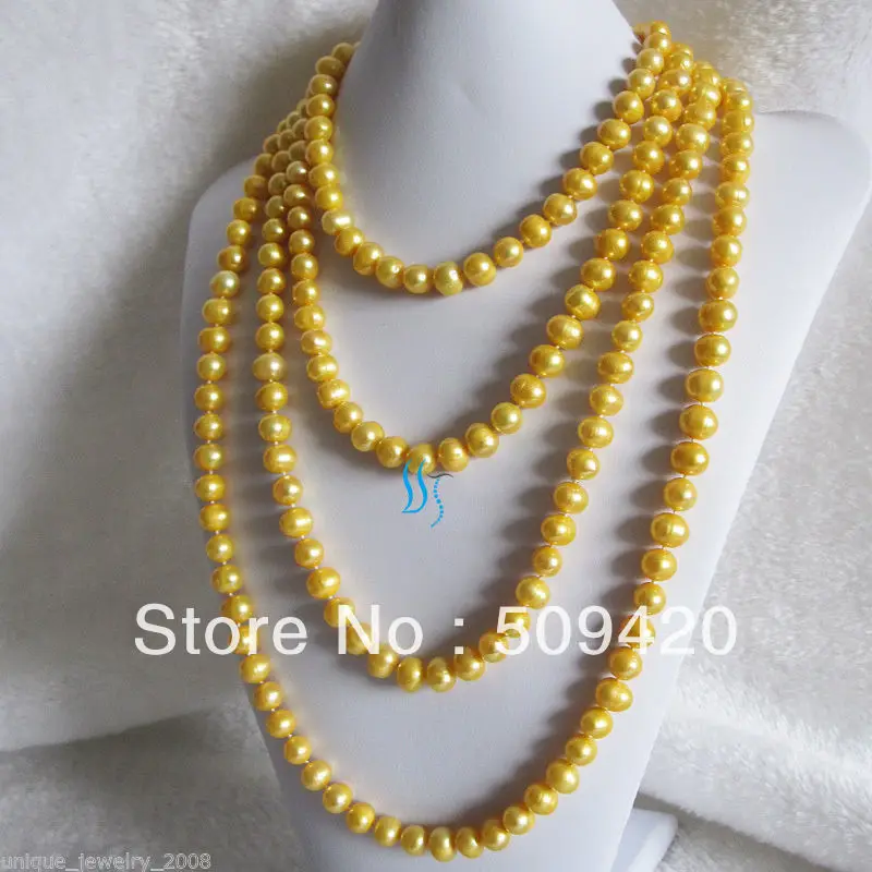

~~ Free Shipping >>100" 8-9mm Golden Freshwater Pearl Necklace Strands Jewelry