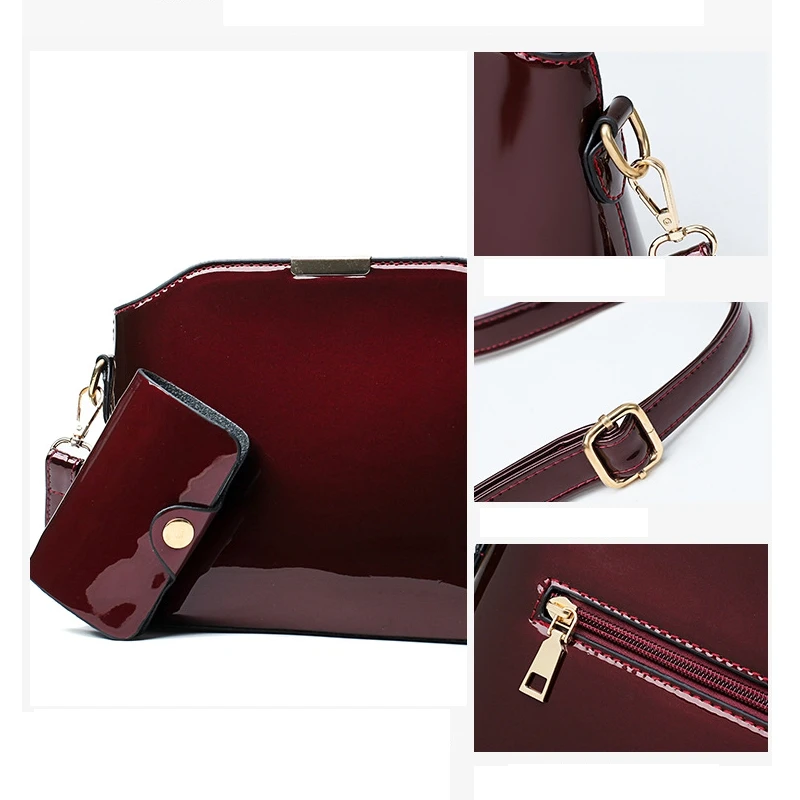 Лакированная кожаная женская сумка из двух частей, кожаные сумки, Яркие ...