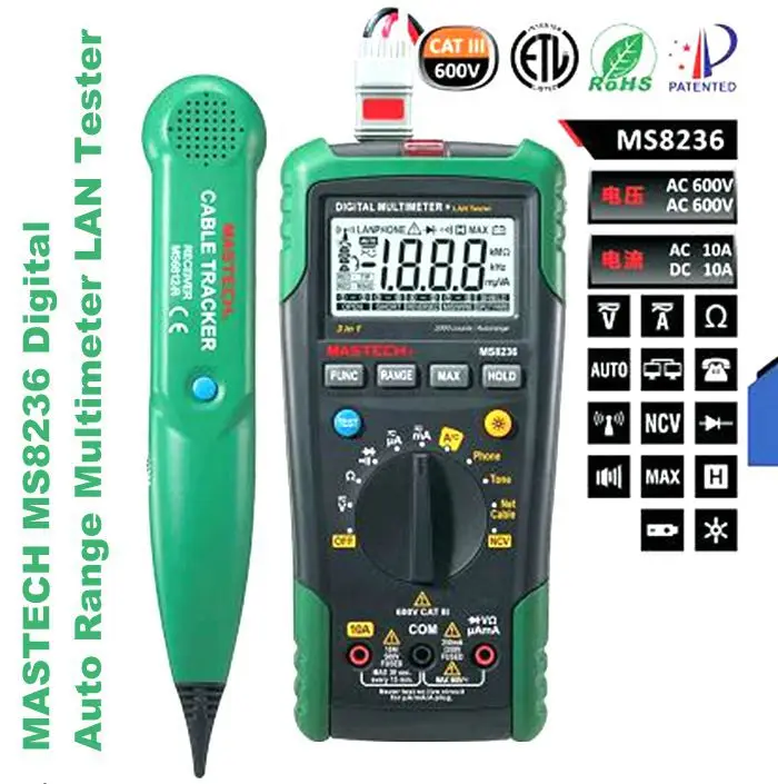 

MASTECH MS8236 Multifunctional Digital Multimeter ,Cable Tracker ,Tone Telephone Network Detector Voltage Tester