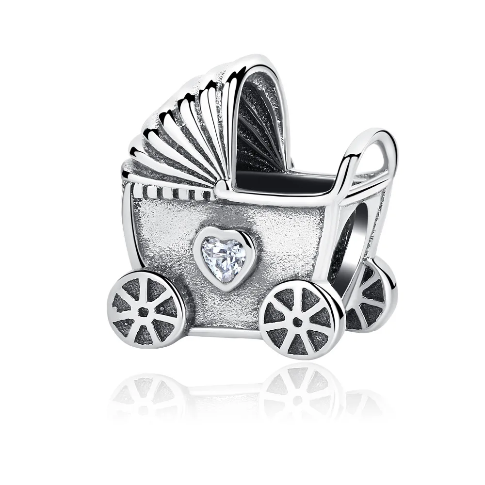

Authentic 100% 925 Sterling Silver Beads Vintage Cute Baby Carriage Charms Beads Fit Pandora Bracelets & Bangles Women Jewelry
