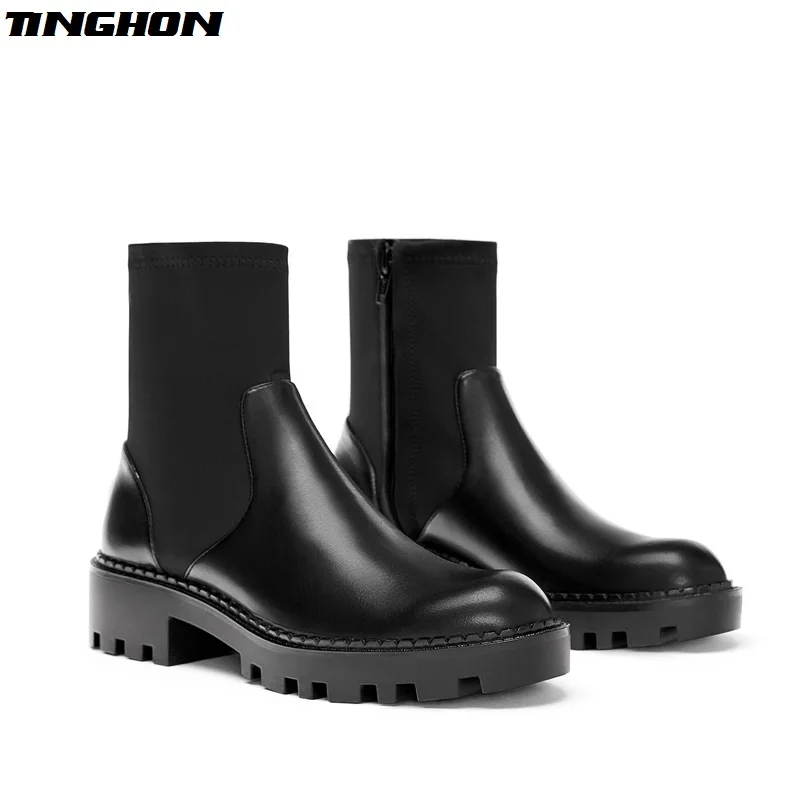 

TINGHON Spring Autumn Winter Women ankle boots Retro Martin boots Chelsea boots Martin boots shoes luxury design
