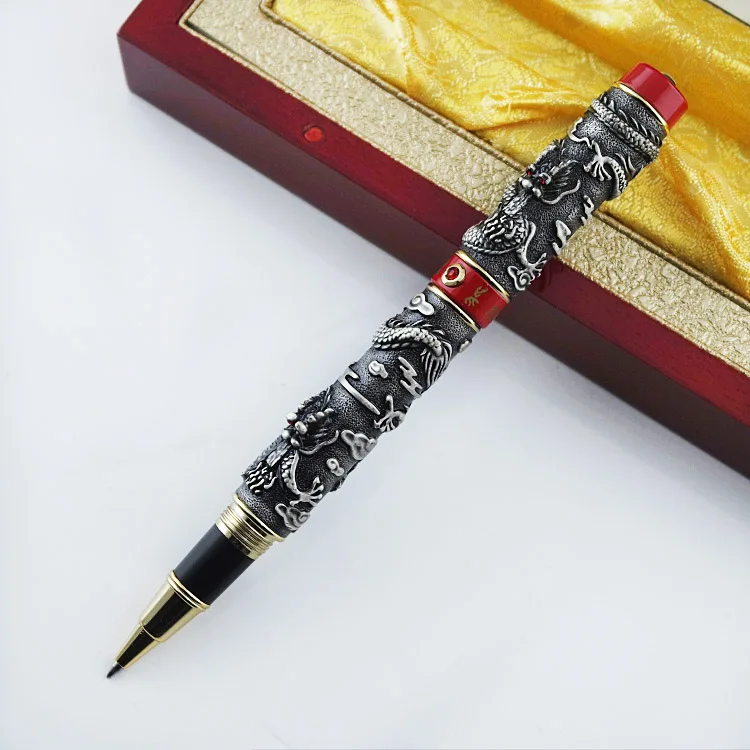 Jinhao роскошный подарок роллербол ручка 0,7 мм черные чернила Заправка уникальный китайский двойной дракон дизайн подарочные ручки с высококачественной подарочной коробкой