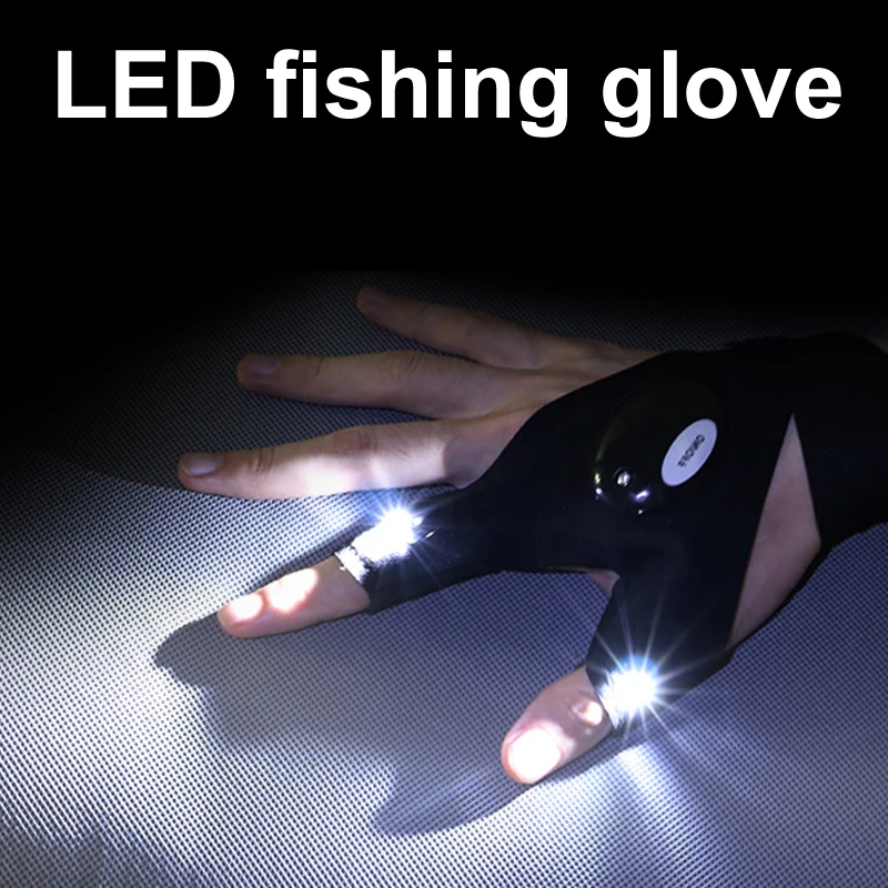 

One Piece Fingerless Glove with LED Light Flashlight Glove Camping Hiking Hunting Gloves Left/Right Hand Fishing Magic Strap