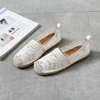 

2019 autumn new fashion simple solid color straw braided soles casual shoes women bud silk mesh breathable flat fisherman shoes