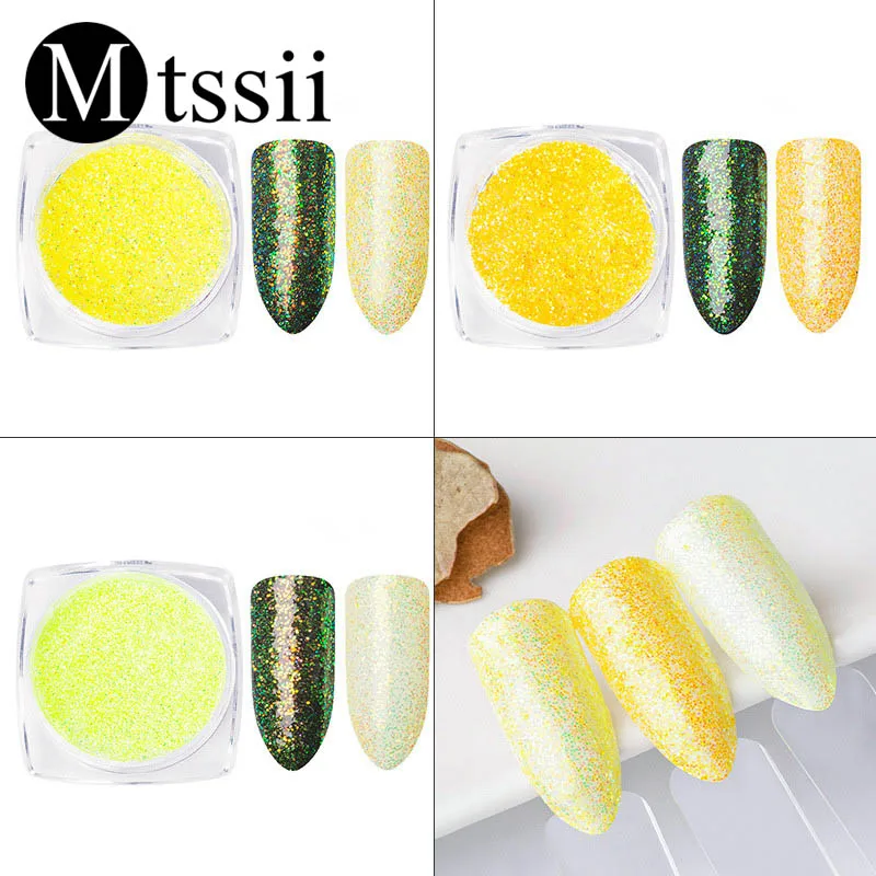 

Mtssii 1pcs Pure Yellow Glitter Powder Designs Nail Art Decorations Fluorescent Neon Shinning Ultrafine Gradient Nail Powder