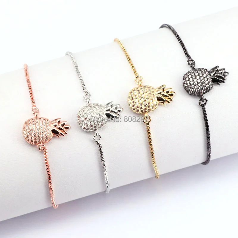 

10Pcs Micro Pave CZ Pineapple Charm Connector Bead Bracelets for Women
