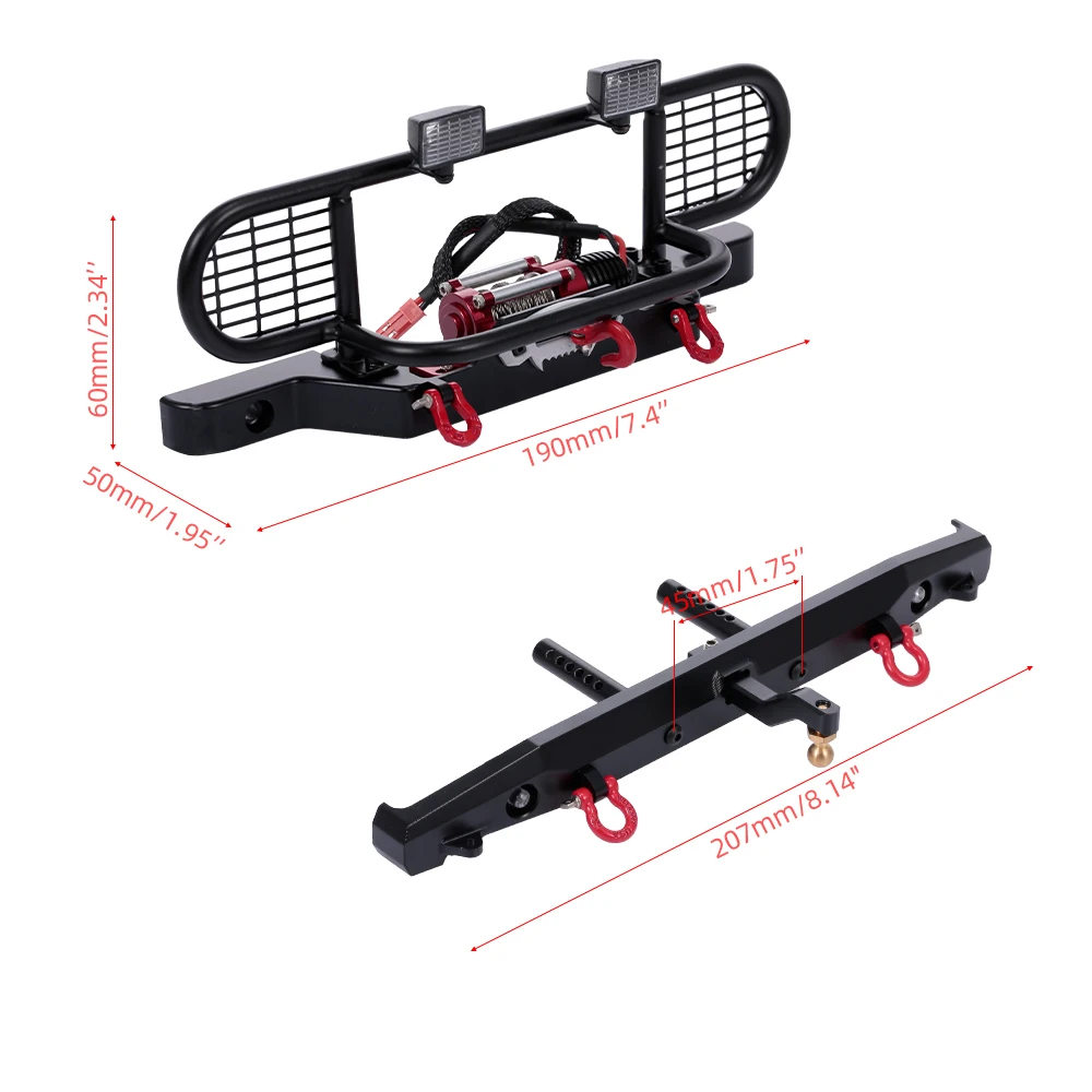 Big discount Metal Front &amp Rear Bumper with Winch 6 LED Light RC Receiver for Traxxas Rc4wd Axial SCX10 Crawler Car | Игрушки и хобби