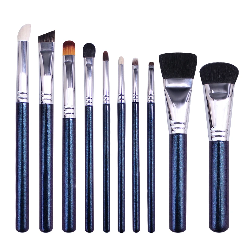 

NAISI 10PCS makeup brushes Crystal Blue big highlighter blush contour makeup brush kit cosmetic goat horse raccoon hair